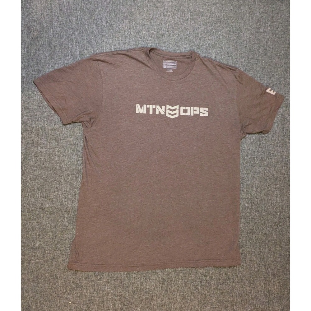MTN OPS Men's Graphic Spellout Logo Brown T-shirt Mens Size XL Tactical Tee